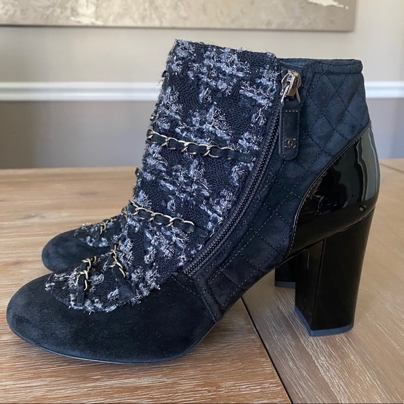 chanel tweed ankle boots